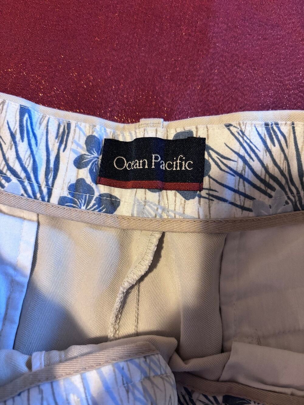 Ocean Pacific Shorts Mens 36 Beige Pleated Front Casual Chino Mid Rise Island